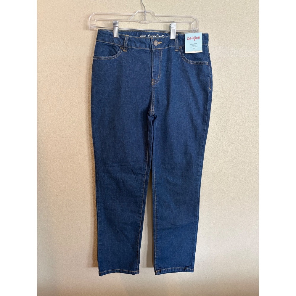 Cat & Jack Kids Straight Leg Jeans Dark Wash Adjustable Waist Size 14 NWT